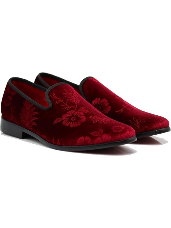Enzo Romeo Men\'s Burgundy69 Vintage Velvet Flower Loafers Slip On Tuxedo Shoes main image 7
